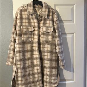 Plaid Women's Jacket - Cream and Brown